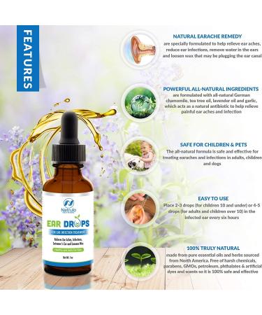Natrulo Natural Ear Drops for Ear Infection Treatment - Homeopathic Herbal Eardrops for Adults, Children & Pets - Relieves Ear Aches, Infections & Swimmer's Ear - Safe & Made in USA - Buy Online on GoSupps.com
