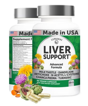 Lunakai USA Made Liver Cleanse Detox & Repair Daily Herbal Liver Support Supplement for Men & Women with Milk Thistle Artichoke & NAC 60ct