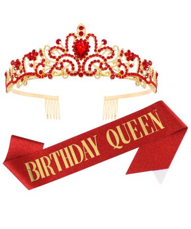 Happy Birthday Queen Tiara & Red Sash - Perfect Women's Birthday Party Supplies & Decorations - Buy Online on GoSupps.com