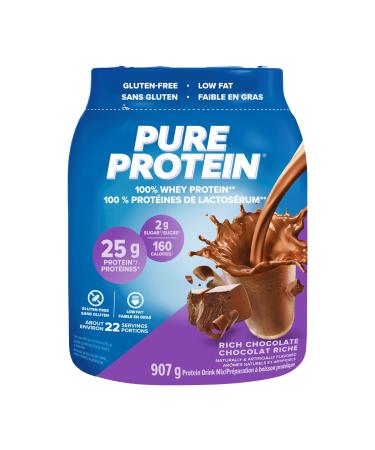 Pure Protein Whey Protein Powder - High Protein (25 g/scoop) Low Sugar (2 g/scoop) Gluten Free - Fast-Acting Formula Chocolate 907g Chocolate 907.0 g (Pack of 1)