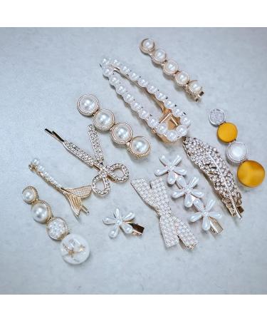 Etoleko Fashion Hair Clips Set - Pearls & Resin Barrettes - Handmade, Elegant Gold Accessories - 11-piece Set for Women, Girls - Buy Online on GoSupps.com