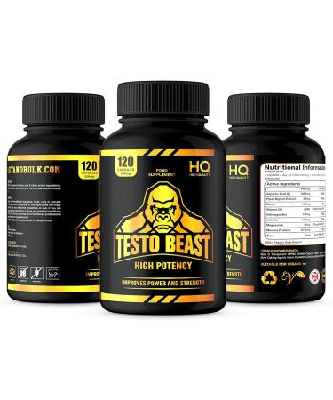 High Potency Testosterone Supplement for Men | 120 Caps | Natural Ingredients - Ashwagandha, Vitamin D, Luteolin | Vegan Friendly | 2000mg Serving - Buy Online on GoSupps.com