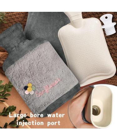 Large 2L Hot Water Bottle with Cover - Relieve Period Pain, Neck and Shoulder, Back, and Feet - Premium Natural Rubber - Grey - Buy Online on GoSupps.com