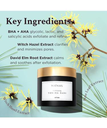 MATKAS Korean Exfoliating Witch Hazel Toning Pads - 60 pcs Korean Skin Care Glycolic Acid Toner Pads AHA BHA Gentle Face Exfoliator Facial Acid Peel for Dark Spots K Beauty Pore Minimizer for Face - Buy Online on GoSupps.com