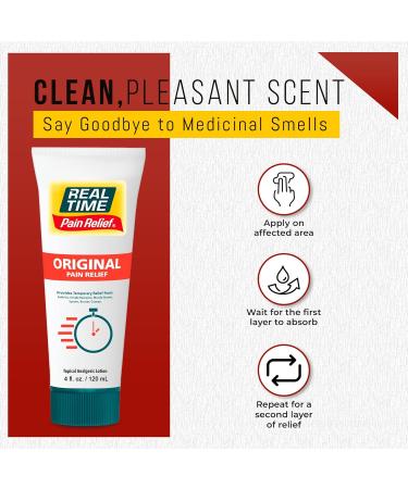 Real Time Pain Relief Cream 4oz Tube | 17 Natural Ingredients: 1.25% Menthol Arnica & MSM | Muscle Strain & Joint Discomfort Relief for Arthritis Cramps Sprains Bruises Hands Back & Knee Pain 4 Ounce - Buy Online on GoSupps.com
