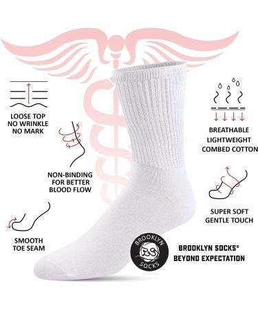 Brooklyn 8 Pairs Thin Combed Cotton Diabetic Socks for Men & Women | Wide & Loose Fit Neuropathy Low-Crew Socks | White, Shoe Size 6-11 - Buy Online on GoSupps.com