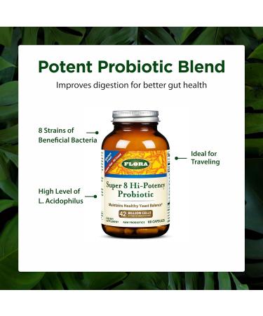 Flora - Super 8 Hi-Potency Probiotic - Daily Probiotic for Gut & Digestive Health - 42 Billion CFU - Contains Lactobacillus & Bifidobacterium Strains - Keep Chilled - 60 Capsules 60 Count (Pack of 1) - Buy Online on GoSupps.com