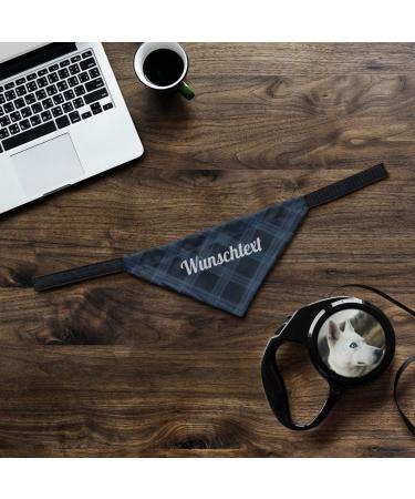 Printplanet Dog Scarf with Personalization - Checkered Blue Pattern - Size M - Custom Text Available - Buy Online on GoSupps.com