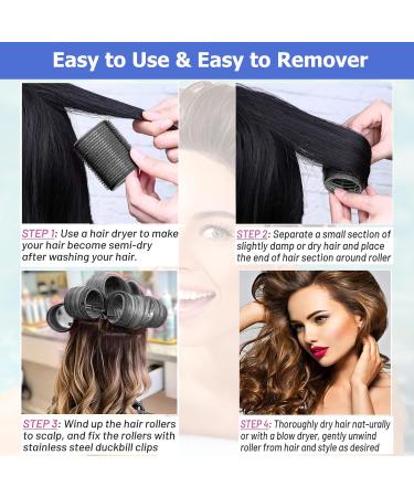 24 Pcs Hair Rollers Set with Self Grip Jumbo Rollers & Duckbill Clips - Black | Hair Curlers for Long, Medium, Short Hair - Salon DIY Hairdressing Tools - Buy Online on GoSupps.com