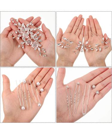 14 Pieces Wedding Hair Clips Set - Bridal Pearl & Rhinestone Barrettes in Rose Gold and Silver | Bridesmaid Hair Accessories - Buy Online on GoSupps.com