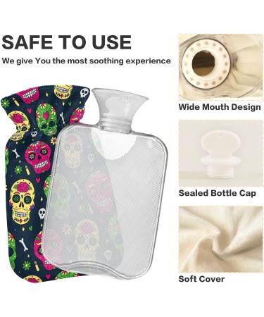 Hot Water Bottle with Cover - Dead Sugar Skull Halloween Design for Pain Relief & Hand Warmth - 2 Liter Comfort Solution - Buy Online on GoSupps.com