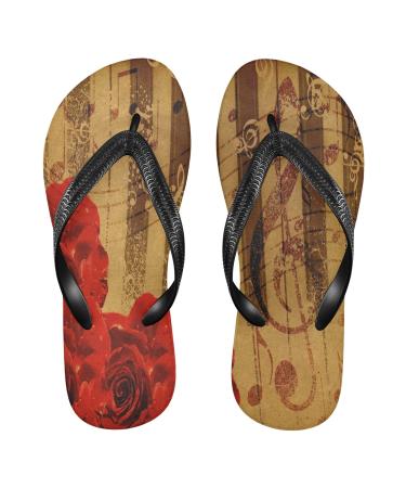 Mnsruu Rose Print Flip Flops Vintage Hotel Spa Bedroom Travel XXL for Women Men