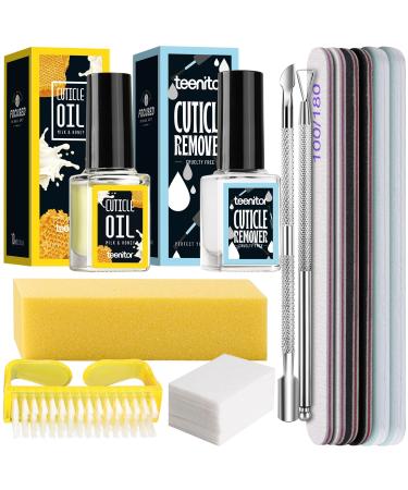 Teenitor Cuticle Remover Cuticle Remover Kit Nail Care Kit with Cuticle Remover Cuticle Oil Nail File Nail Buffer Cuticle Pusher Cuticle Peeler Scraper Manicure Care Tools Milk and Honey