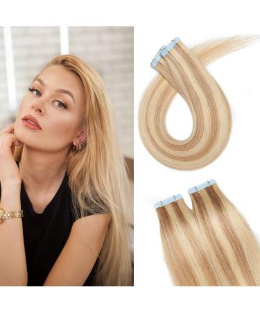 SEGO TAPE in Extensions real hair 20 Tressen 50g hair extension adhesive hair part remy hair (+10pcs free tapes) 16 "(45cm) honeyblond/light blond #18P613