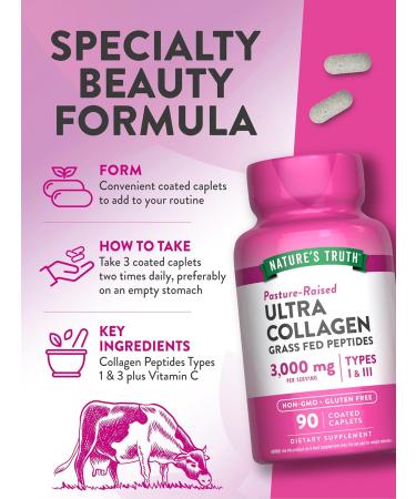 Nature's Truth Collagen Peptides | 90 Caplets | Type 1 and 3 with Vitamin C | Grass Fed Non-GMO & Gluten Free Supplement - Buy Online on GoSupps.com