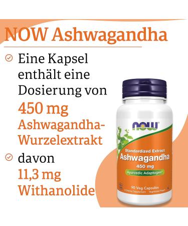 Now Foods Ashwagandha Root Extract 450 mg - 90 Vegan Capsules Lab Tested Gluten Free Plant-Based - Buy Online on GoSupps.com