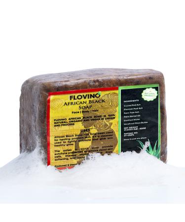 Flovino Real African Black Soap 1lbs | African Formulas Natural Bar Soap for Everybody | Reduces Acne and Excess Skin Oil | Clear And Even Tone Body Cleansing Bar For Healthy Skin