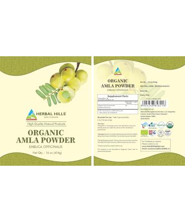 Herbal Hills Organic Amla Powder - USDA Certified | Rich in Vitamin C | 16 oz (454g) Pack | Antioxidant Indian Gooseberry Powder - Buy Online on GoSupps.com