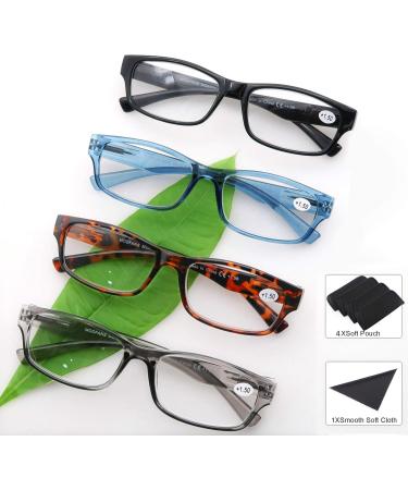 4 Pack High-Quality Reading Glasses +1.25 | Comfortable Rectangular Styles for Men & Women | 4 Colors - Buy Online on GoSupps.com