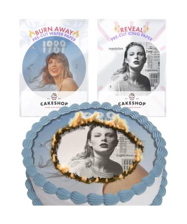 Cakeshop Burn Away Cake Edible Topper Pack | 1 x Icing sheet & 1 x Wafer Sheet | Personalise With Your Image & Text For Birthdays Gender Reveal & Other Occasions | Multiple Shapes & Sizes to Choose Non-prime