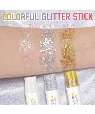 Prreal 3 colors of body glitter mermaid glitter glitter makeup stick shimmering face gel holographic makeup rave outfit face painting accessories - Buy Online on GoSupps.com