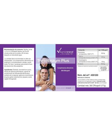 TrendEnzym Plus: 300 Capsules Enzyme Complex Bromelain Trypsin Chymotrypsin & Rutin 3-Month Supply | Vitamintrend - International Shipping Available - Buy Online on GoSupps.com