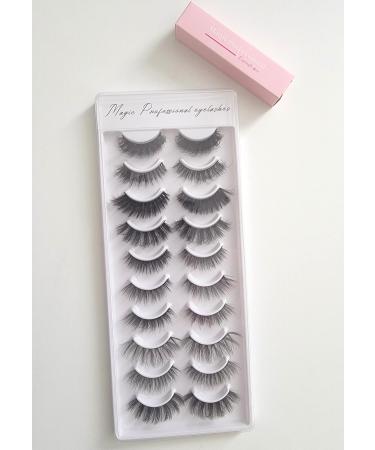 Eyelashes Fluffy Wispy Curly Long Natural Lashes 3D Faux Mink Lashes 10 Pairs mixed sizes W/ 5oz Eyelash Waterproof Glue Black