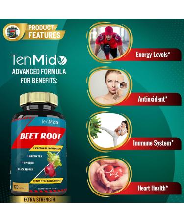 Beet Root Extract Capsules 4 Months Supply & Green Tea Ginseng Black Pepper | Increased Energy Athletic Performance Supports Boosts Stamina | Nutritional Workout Supplements - Buy Online on GoSupps.com