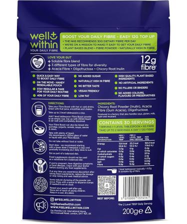 12g Soluble Fibre Supplement, 40% NHS Daily Fibre Intake, 3in1 Fibre Powder : Inulin Acacia FOS (Fructooligosaccharides), Prebiotics for Gut Health Powder (200g Bag, 30 x 6g Fiber) Pre Biotic Drink - Buy Online on GoSupps.com