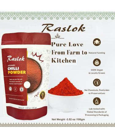 Raslok 100% Pure Kashmiri Chilli Powder 100gm - 3.5OZ (Deggi Mirch Low Heat) | Ground Indian Spices| Indian Origin || Traditional & all natural Indian Spice blend || - Buy Online on GoSupps.com