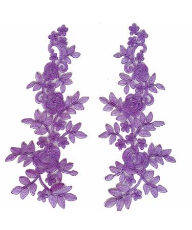 IXUEYU 2 Pcs Car Bone Sequin Embroidery Flower Patches Handmade DIY Applique Wedding Dress Headwear Bride Clothing Accessories Lace Patch (Purple)