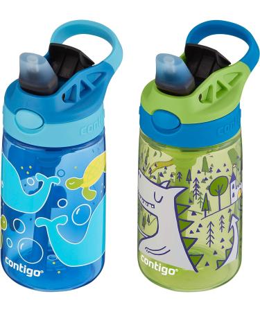 Contigo Aubrey Kids Water Bottle 14oz 2-Pack, Silicone Straw, Spill-Proof Lid, Dishwasher Safe - Whales & Dragon - Buy Online on GoSupps.com