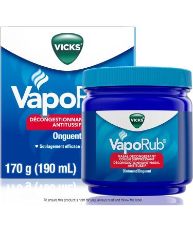 Vicks VapoRub Nasal Decongestant Cough Suppressant Relief from Cold Aches & Pains Chest Rub Ointment Original scent 170 g/190 mL 190 mL Original - Buy Online on GoSupps.com