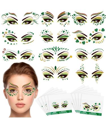 117 Pcs St. Patrick's Day Glitter Face Tattoos Green Face Jewelry Tattoos Temporary Face Jewelry Three Leaf Glitter Shamrock Clover Face Stickers for St. Patrick's Day Party Accessory  33 Sheets