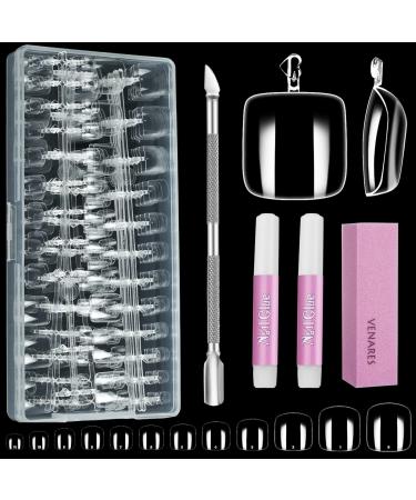 Toothed tips set venares 240 pieces of artificial toenails large toe 12 sizes footnail extension set nail glue nail file nail shaver with toenails tips for footnail art (clear) clear
