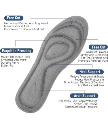 Buy WLLHYF Memory Foam Insoles - Comfort Cushioning Shoe Inserts for Men & Women | Relief Foot Pain (Grey W5-10US - Buy Online on GoSupps.com