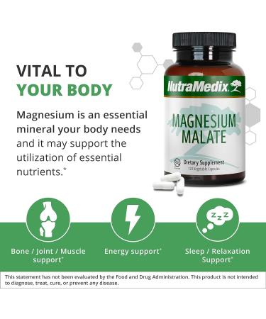 NutraMedix Magnesium Malate Capsules - Bone, Joint & Muscle Support - Enhanced Absorption for Energy - 120 Vegetarian Capsules - Buy Online on GoSupps.com