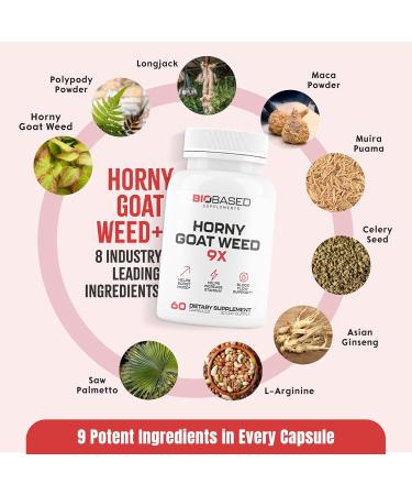 Horny Goat Weed + 9 Ingredients - Pills for Men with Fast Acting Blood for Performance | Build Muscle Assist Energy | 9 Strategic Backed Ingredients | 3rd Party Tested Supplement - 60 Pills - Buy Online on GoSupps.com