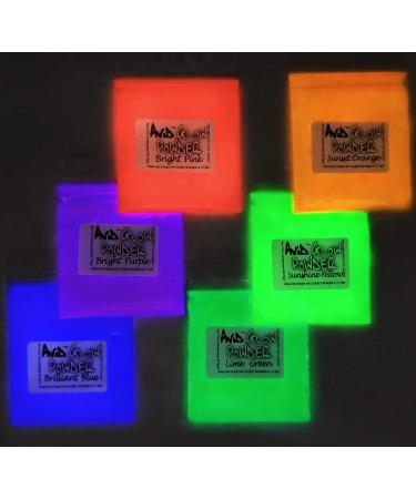 Glow Powder Pigment Variety- 6 Colors Fluorescent in Daylight Pack- 3.2oz/90g Total for Resin Slime Nail Polish Coatings Paint| Glow in The Dark Pigment Powder- Strontium Aluminate 6 Pack Fluorescent Glow