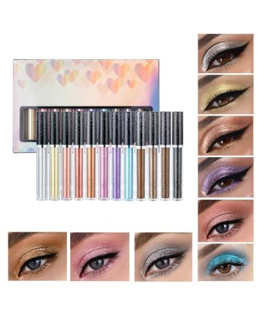 12 Colors Liquid Glitter Eyeshadow Set Shimmer Sparkling Eyeshadow -Waterproof Long Lasting Quick-Drying Eyeshadow Metallic Pigment Primer Base Makeup Kits F 12 COLORS - GLITTER EYELINER & EYE SHADOW