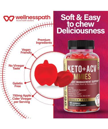 ACV Keto Gummies for Weight Loss - Sugar Free Vegan Appetite Suppressant Detox & Digestion - 60 Count - Buy Online on GoSupps.com