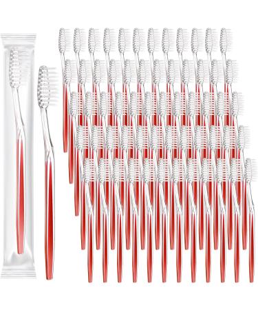 Patelai Individually Wrapped Toothbrush Bulk Disposable Travel Toothbrushes Soft Bristle Tooth Brush Single Pack for Camping Adults Kids Hotels Guest Toiletries 100 Pcs - Red