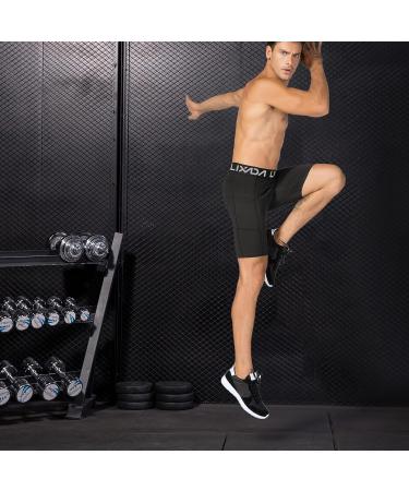 Lixada Men's Elastic Performance Sports Baselayer Shorts - Cool Dry Tights for Active Workouts | Large, A-Black/Grey/White - Buy Online on GoSupps.com