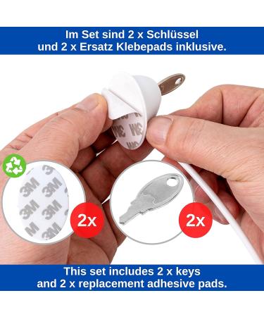 Secure Your Home with Our White Adhesive Lock - Child Safety Lock for Refrigerators Closets Doors & Windows - Includes 2 Keys & Replacement Pads - Buy Online on GoSupps.com