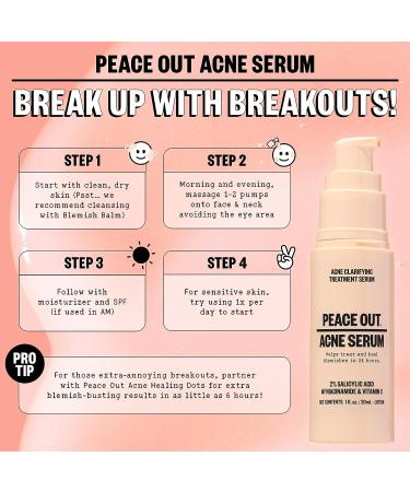Peace Out Skincare Acne Serum - 2% Salicylic Acid Face Serum for Pimples, Zits, Blemishes | Clearer Skin | 1 fl oz - Buy Online on GoSupps.com