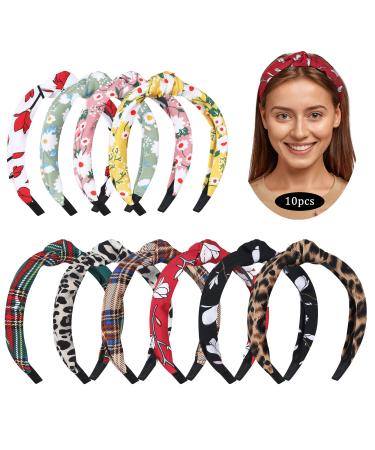 OTIANNAY Wide Knotted Headbands for Women Girls  10 PCS Anti-slip Boho Cross Knot Hair Bands  Fashion Floral Womens Headbands and Hair Accessories Diademas Para Mujer de Moda 10 Multi-colored 2
