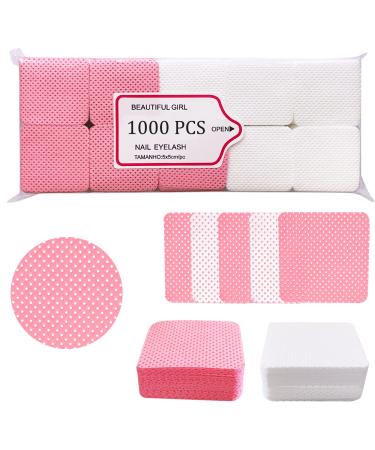 Sunenlyst 1000Pcs Gel Nail Polish Remover  Soft Lint Free Nail Wipes No Lint Nail Wipes  Absorbable Eyelash Extension Glue Cleaning Wipes  Potable Lash Extensions Pads(Pink and White)