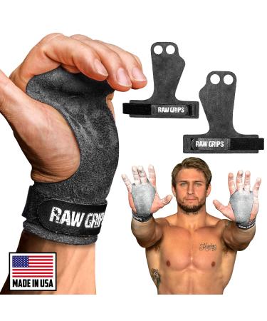 JerkFit RAW Grips 2 Finger Leather Hand Grips for Weightlifting, Calisthenics, Pull Ups, WODs, Gymnastics, and Cross Training, with Full Palm Protection to Prevent Rips & Blisters Large