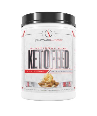 Purus Labs Ketofeed | Keto Low Glycemic Protein Meal Replacement | Functional Fuel | Whey Isolate | MCT Healthy Fats | 20g Protein | Brain Health | Energy | 1 g Carbs or Less | Delicious Flavors Salted Vanilla Caramel