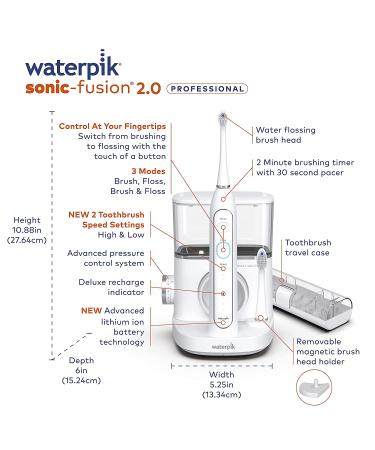 Waterpik Sonic-Fusion 2.0 Professional Flossing Toothbrush and Water Flosser Combo - White Version 2.0 - Buy Online on GoSupps.com